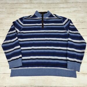 Cremieux Pullover Mens Large Blue Striped Classics Supima Cotton Quarter Zip